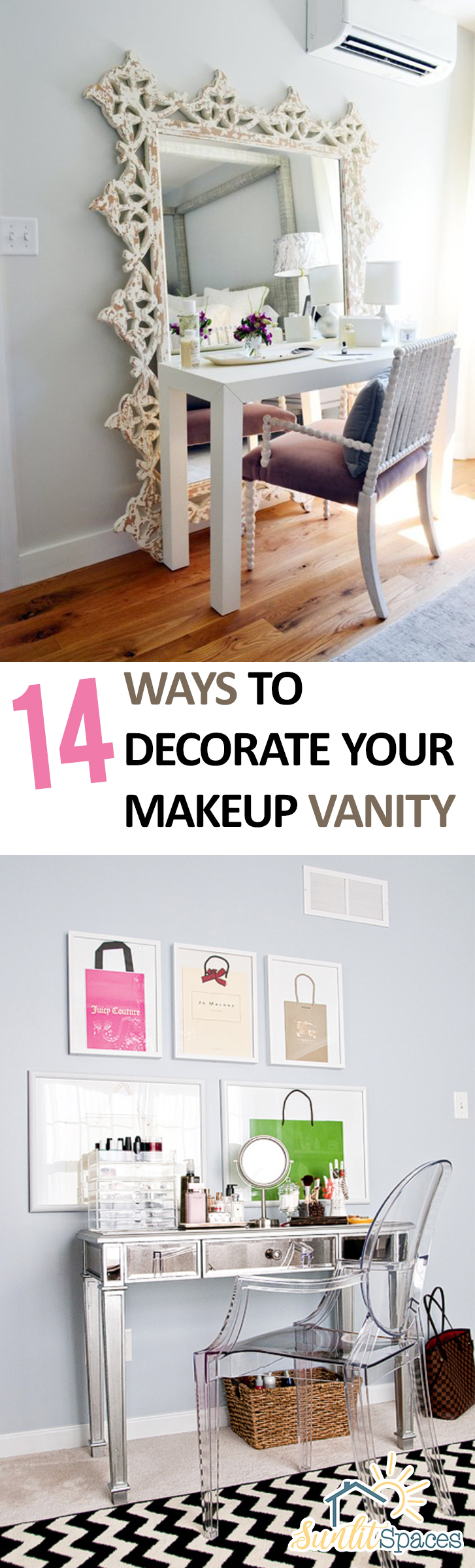 Makeup Vanity, How to Decorate Your Makeup Vanity, Home Decor Ideas, DIY Makeup Vanity, Makeup Vanity Ideas, Makeup Tips and Tricks, Decorating, Bathroom Decor, Popular Pin