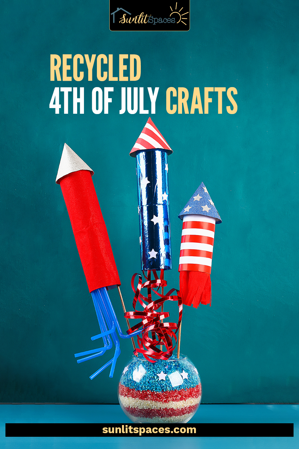 Do you enjoy 4th of July craft projects? Don't miss these fun recycled 4th of July crafts! There's a project for old books, tin cans, mason jars, and even window frames. #sunlitspacesblog #recycled4thofjulycrafts #DIY4thofjulycrafts