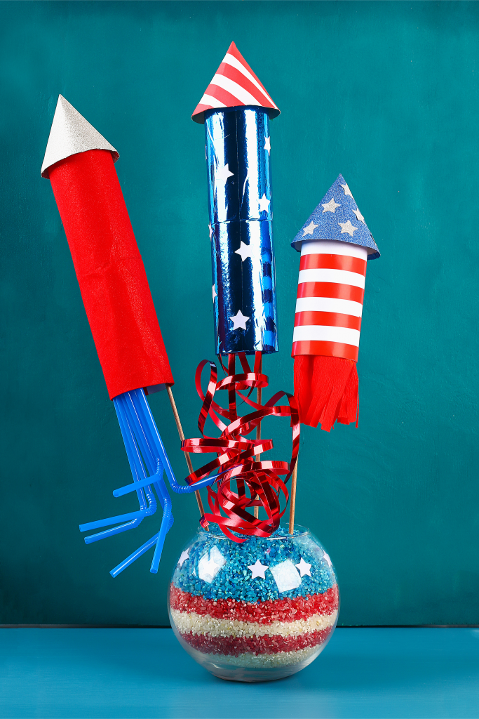 Here are some DIY recycled 4th of July crafts for you to make and enjoy. These crafts feature things you can recycle, which saves you money. It also makes them more unique and fun! These fireworks will certainly set the mood for the 4th of July! 