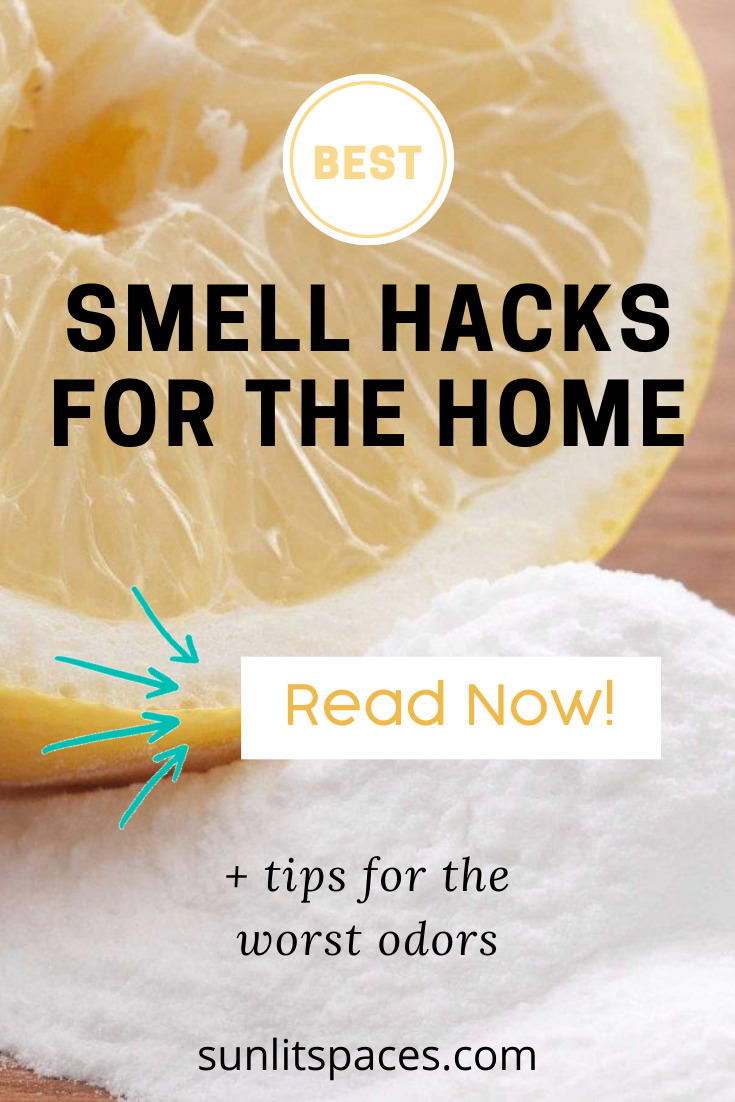 I love cats, but I hate (HATE!) houses that smell like litter boxes (or worse). There are some great hacks to get rid of annoying odors in your home and make your smell heavenly! #sunlitspacesblog #smellhacks #makeyourhomesmellgreat