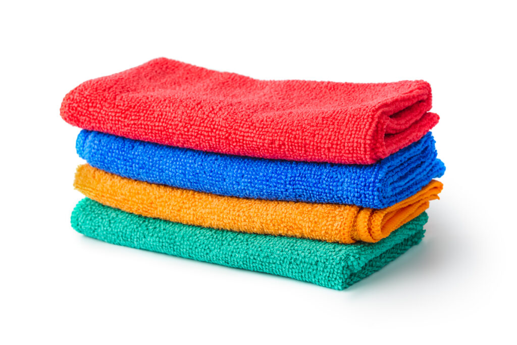A stack of colorful microfiber clothes folded nicely.